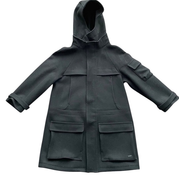 Aritzia Tna Black Wool 3/4 Sleeve Hooded Lined Winter Coat Jacket XS - Picture 4 of 13